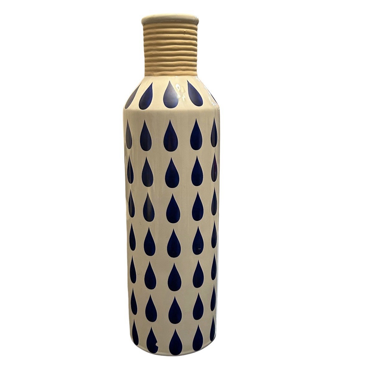 Decorative Vase 14” White With Blue Teardrops Modern Home Decor Textured Top Art