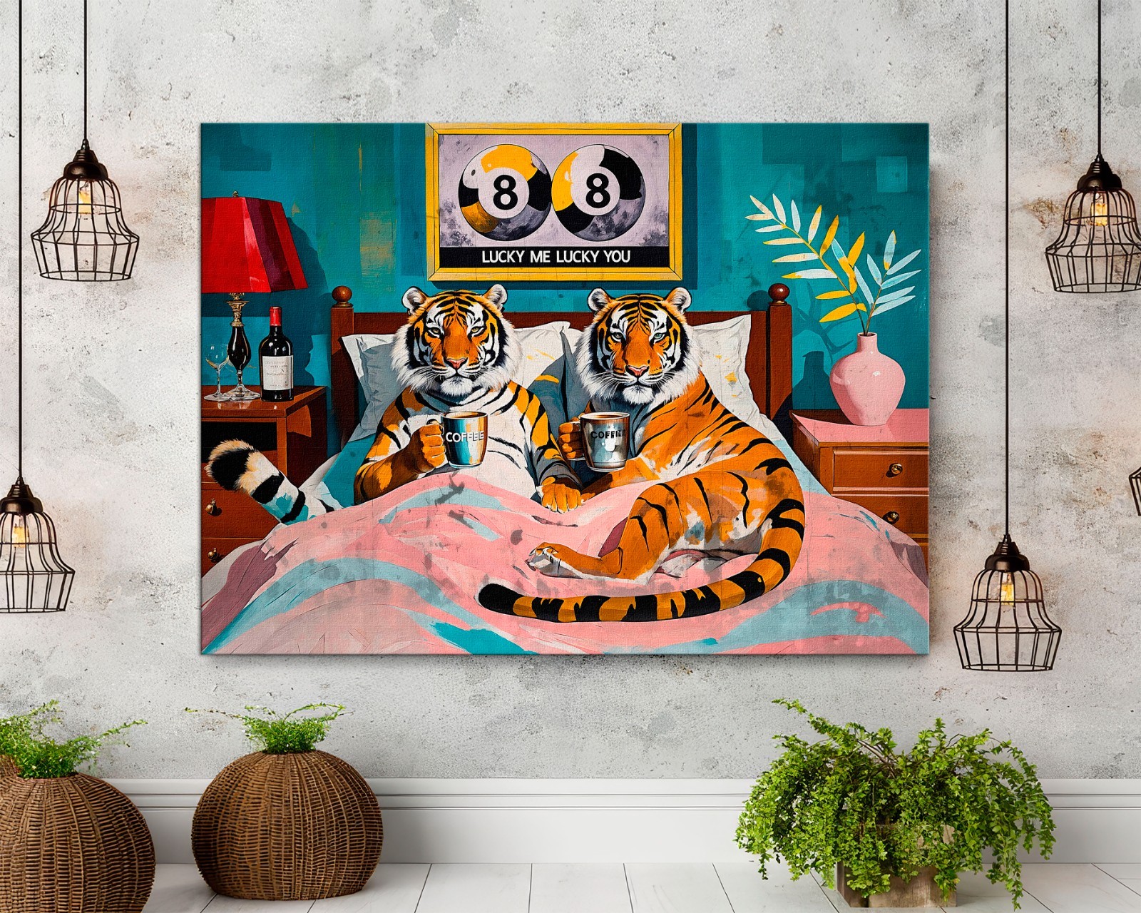 Tiger Morning Coffee Canvas Print, Funny Animal Wall Art, Quirky Kitchen Decor,