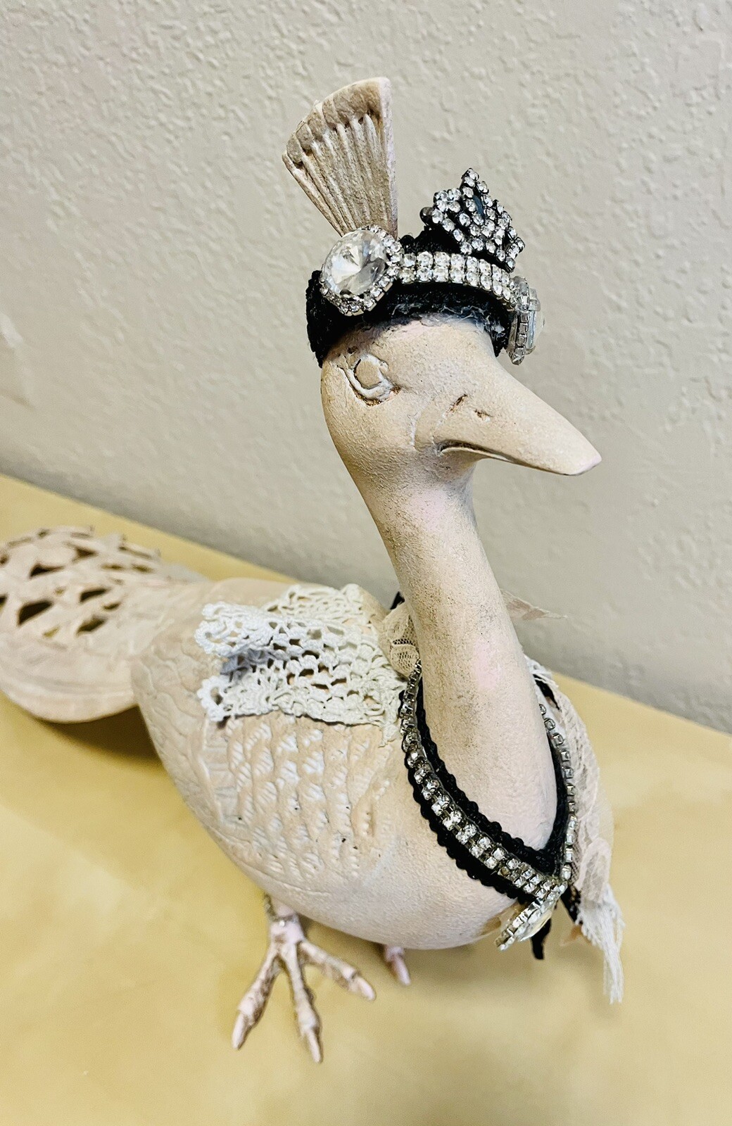 Shabby Chic Brass Peacock Crowned  Bejeweled Art Deco Upcycled Whimsy Goth