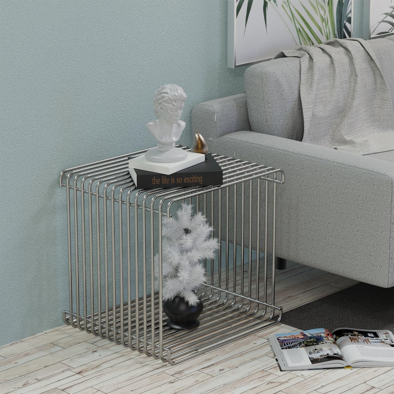 SilverPrime Stainless Steel Square Geometry Retro Linear Metal End Side Table