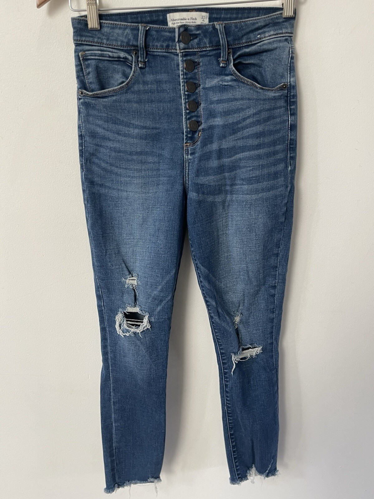 Abercrombie & Fitch 27/4 High Rise Curve Love Mom Jeans Slim Straight Distressed