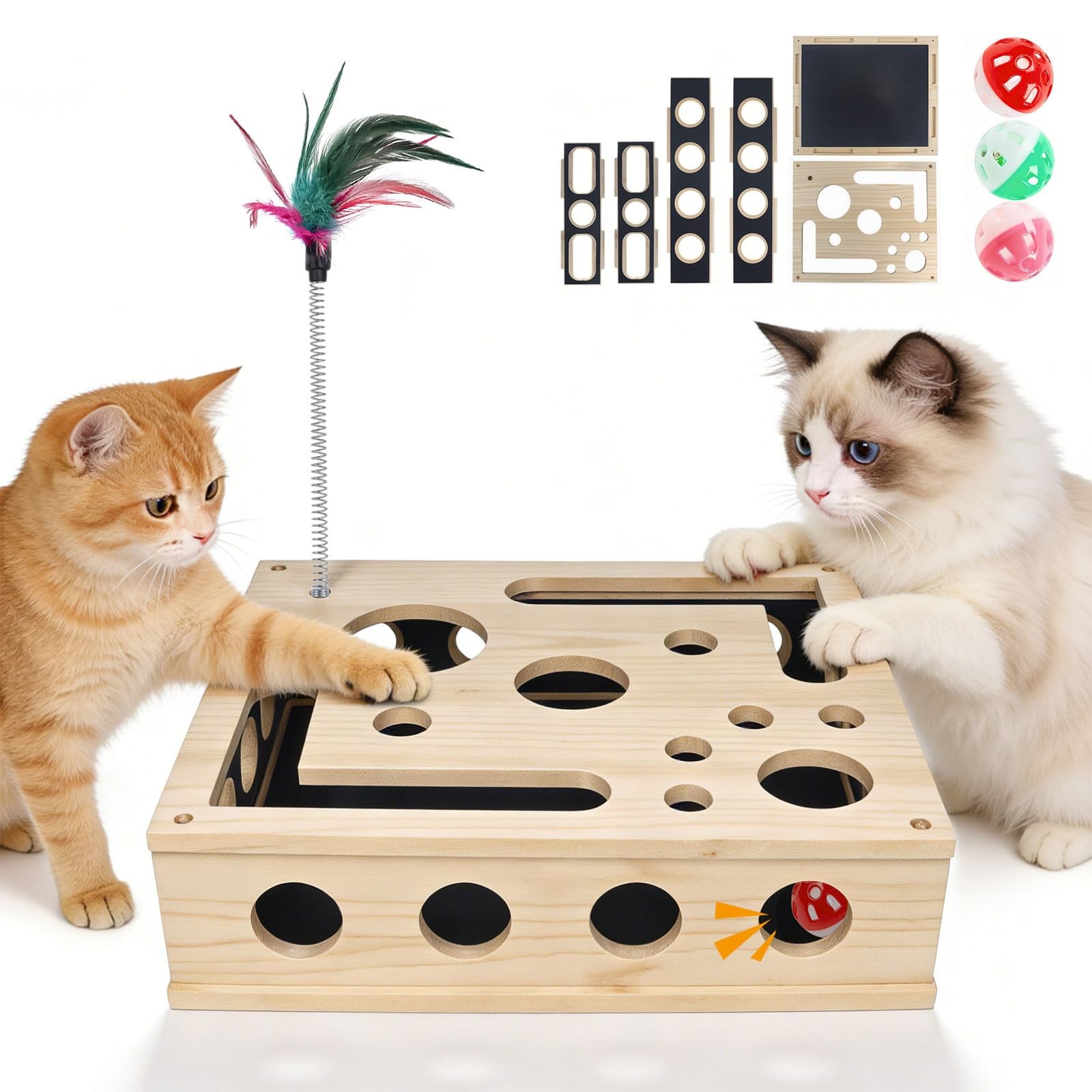 Cat Scratch Puzzle Enrichment Box, Interactive Cat Nail File Scratcher with S...