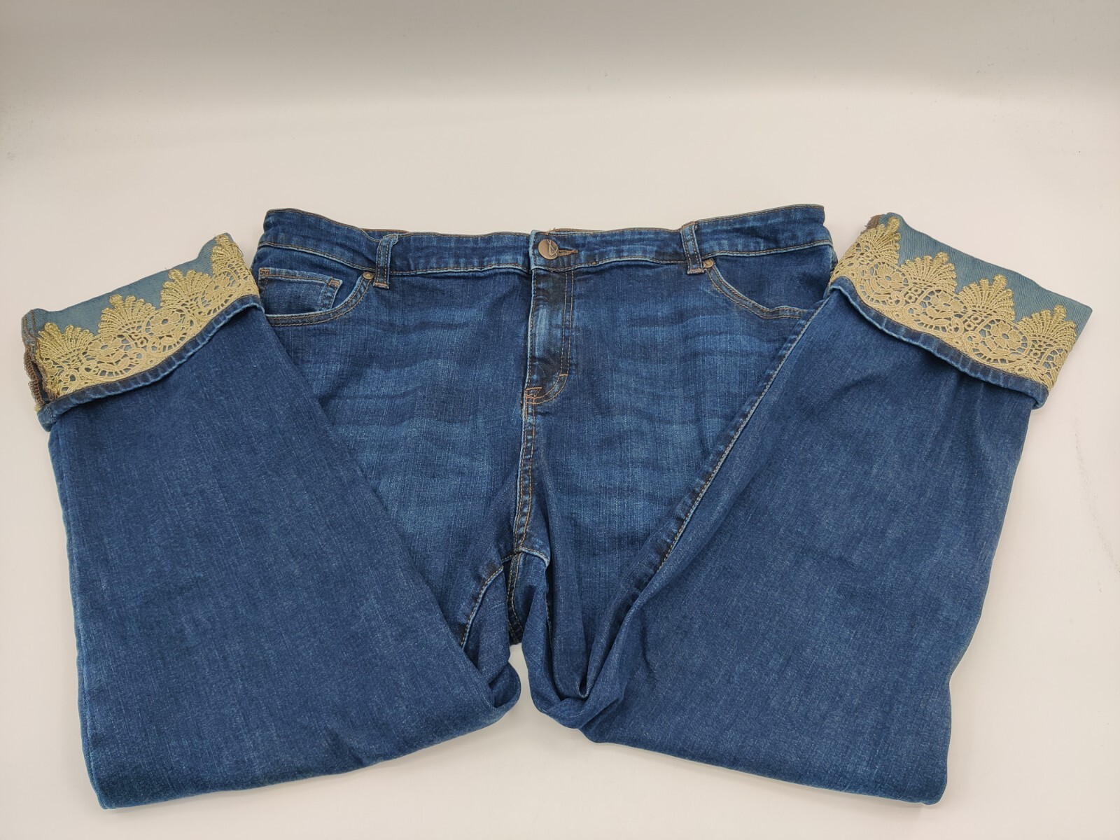 Style&co Jeans Womens 20 Blue Boyfriend Doily Embroidered Stretch Casual