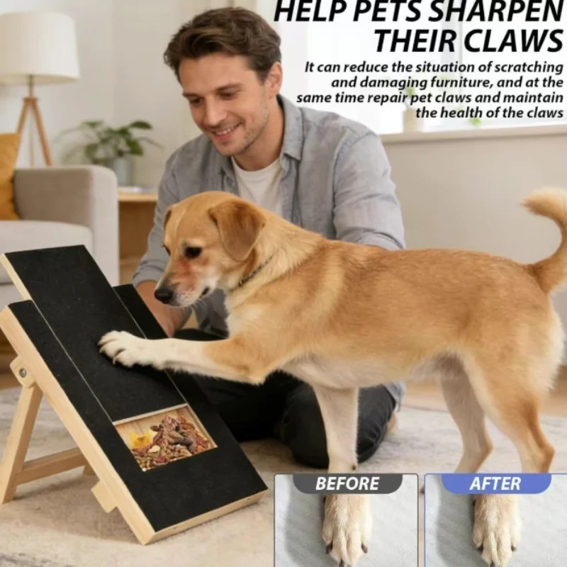 Wooden Pet Scratching Board Dog Nail File Pad Pull Out Treat Box Trimmer Toy