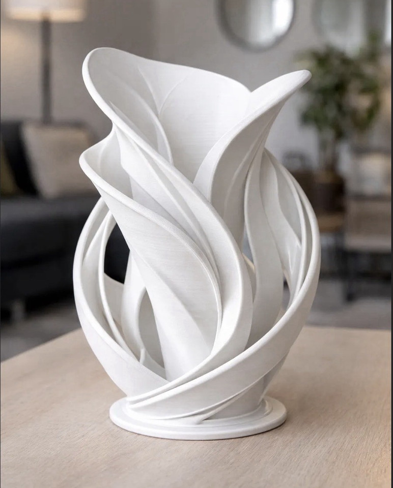 White Modern Abstract Art Vase, Decorative Decor 3D Printed