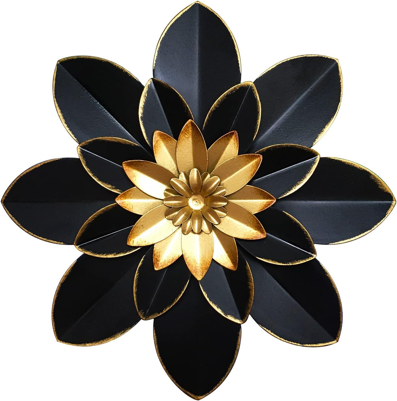 Metal Flower Wall Art Decor, 9.5“ Rustic Modern Floral Sculpture, Distressed Iro