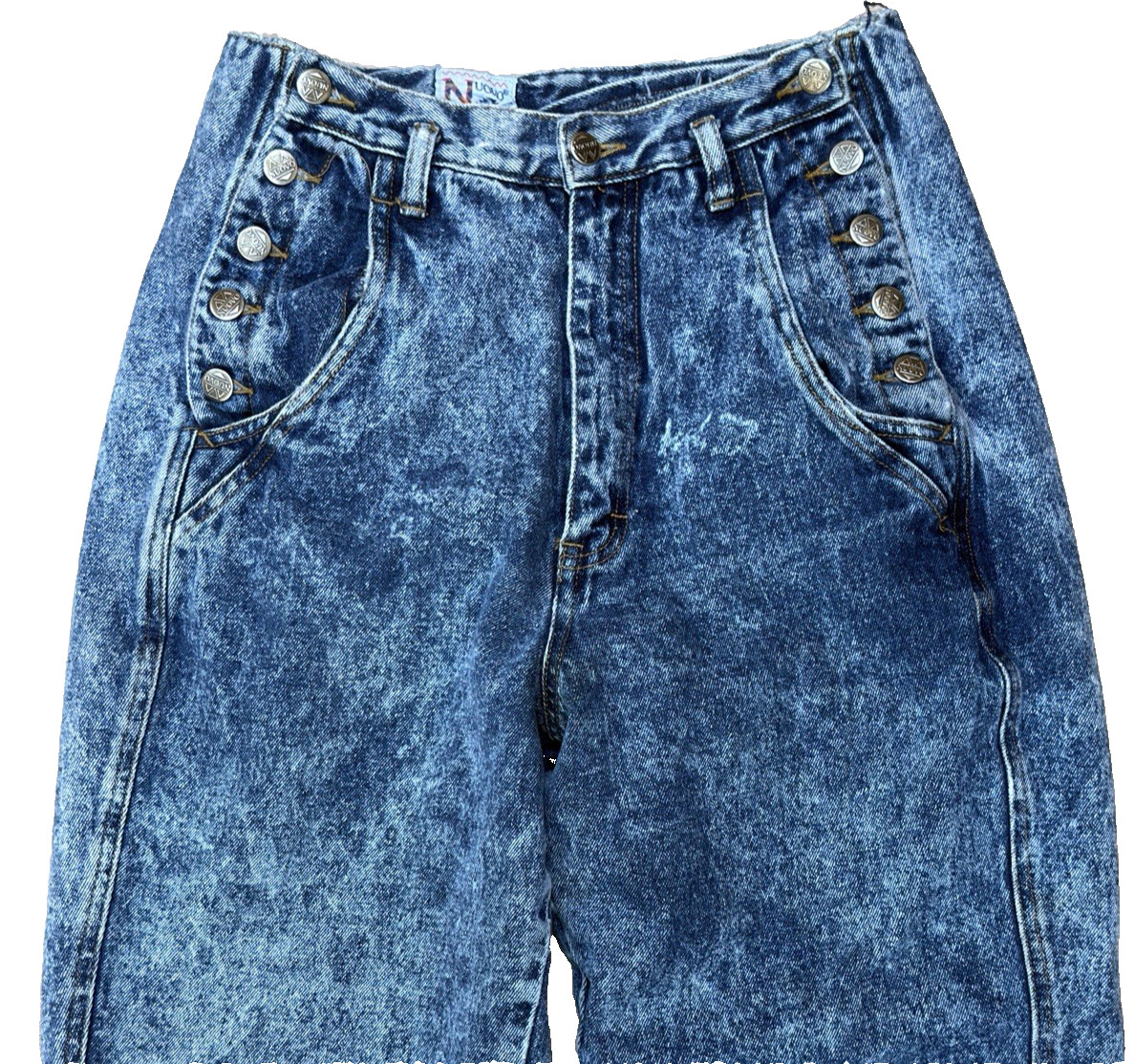 VTG 1980/1990s NUOVO Mom Sailor Button Jeans High-Rise Acid Wash -SZ 11 - 29x28