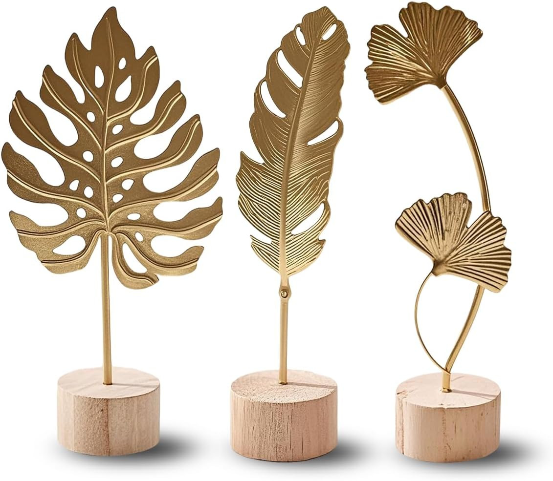 Gold Leaf Home Decor Set - Metal Leaves Statues, Modern Artistic Sculptures for