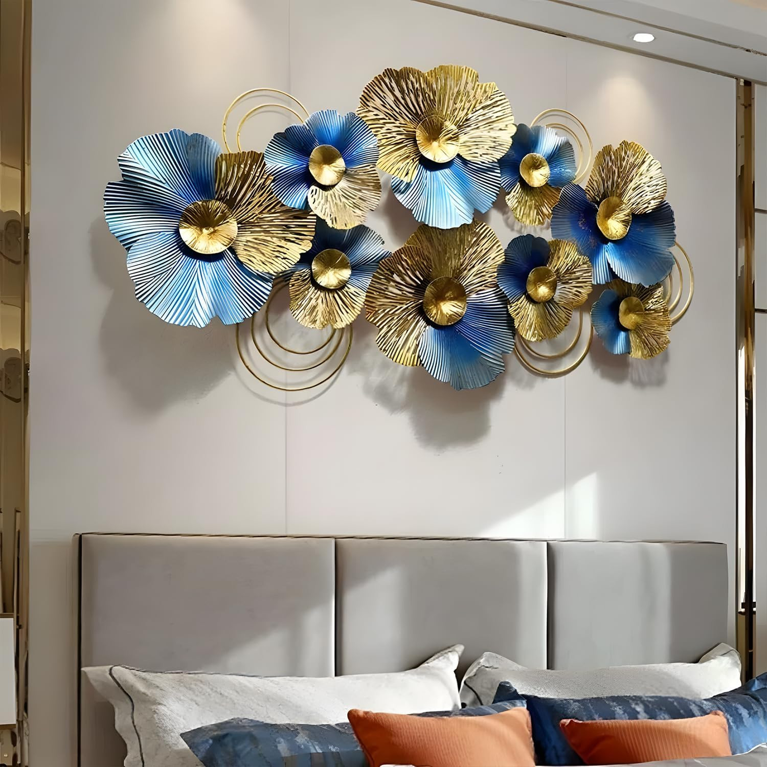 Metal Wall Art for Living Room, Extra Large Metal Wall Decor, 3D Modern Leaves W