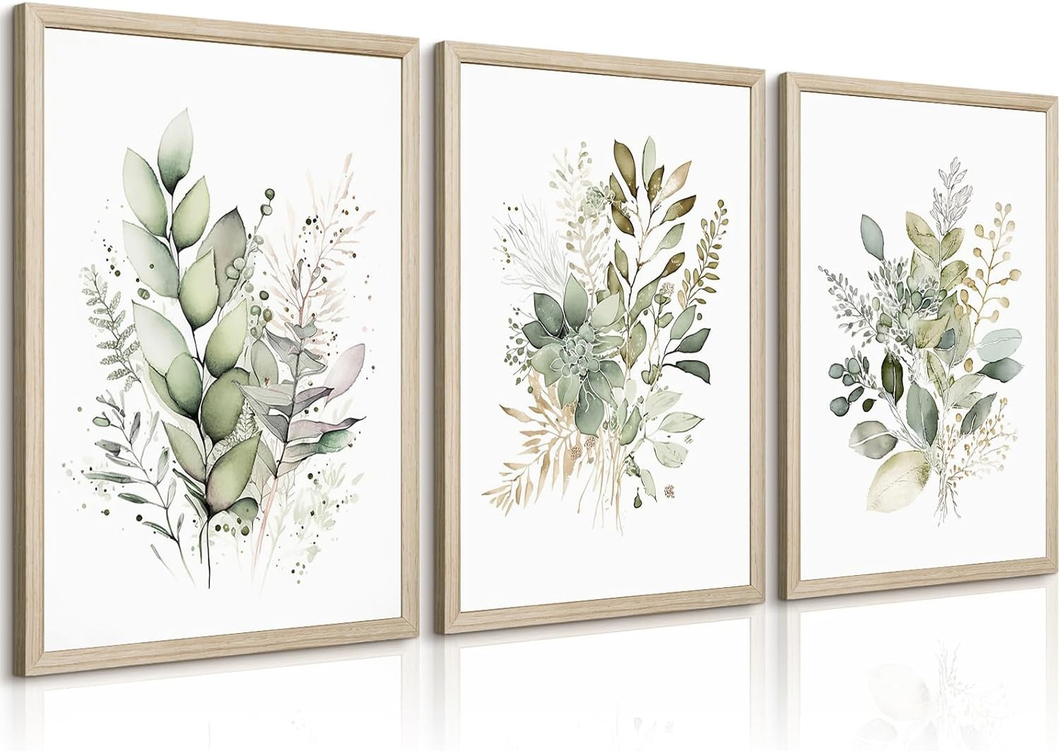 Watercolor Botanical Wall Art Set of 3 Boho Floral Canvas Wall Decor Prints