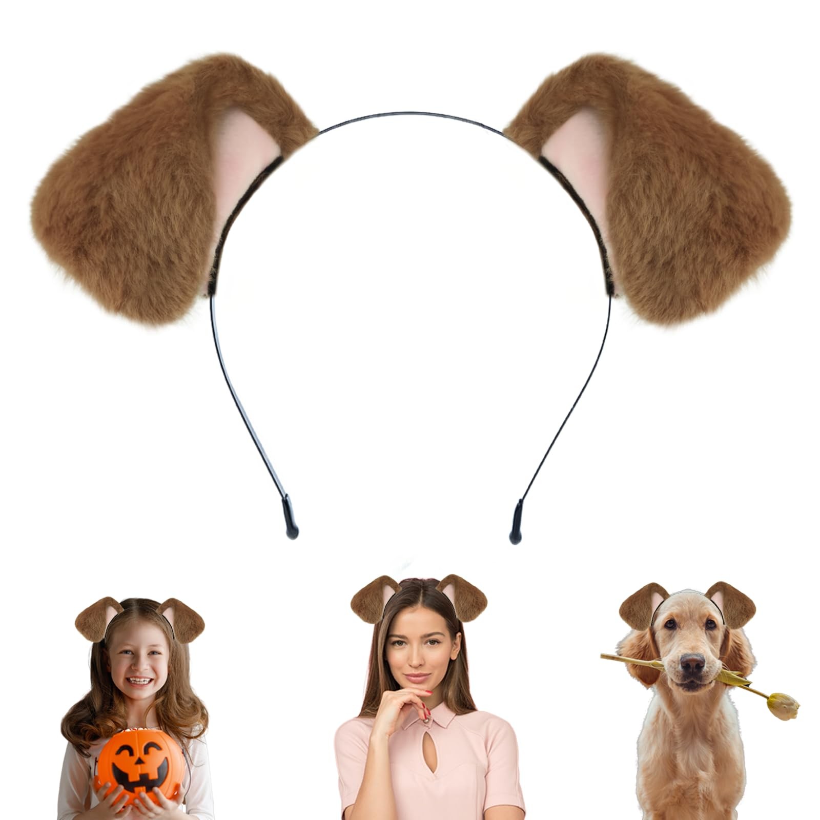 Ears Headband Movable Realistic Fluffy Brown Dog Animal Costume Party Accessory