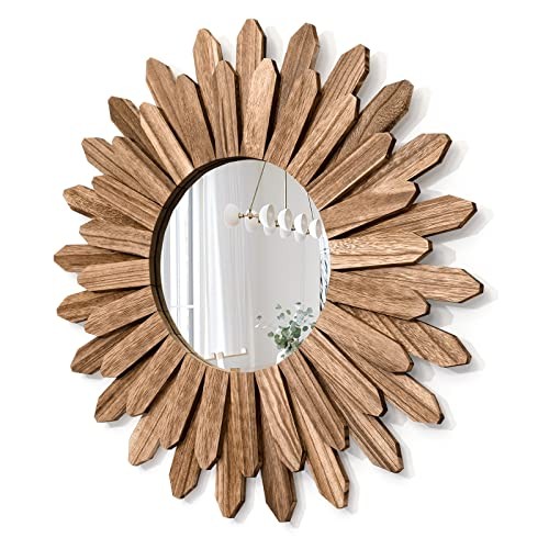 Mirror Wall Decor 21 inch Rustic Wood Boho 21 inch (1 pack) Carbonized Black