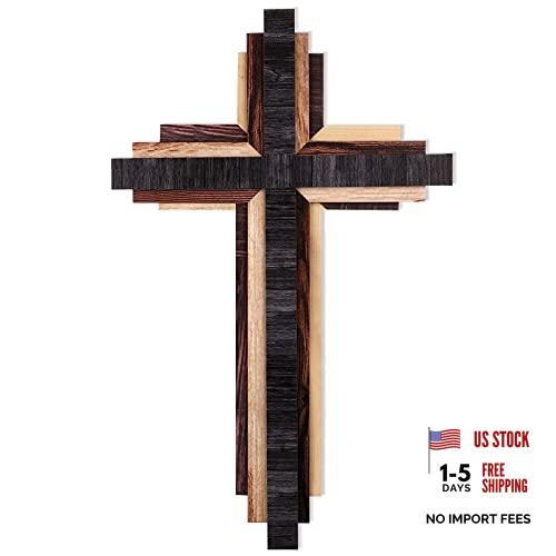Wooden Wall Cross 3D Triple Stacked Reclaimed Wood - Rustic Hanging Decor