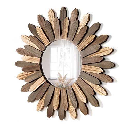 Boho Wall Decor 21 inch Wall Mirror Rustic Wood 21 inch (1 pack) Tril Color