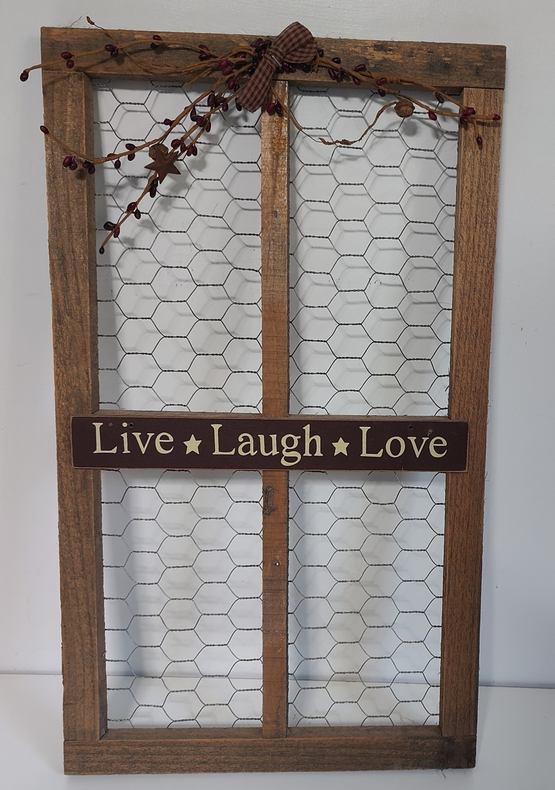 Vintage Primitive Style Window Screen Wooden Live Laugh Love 22.5 X 13"