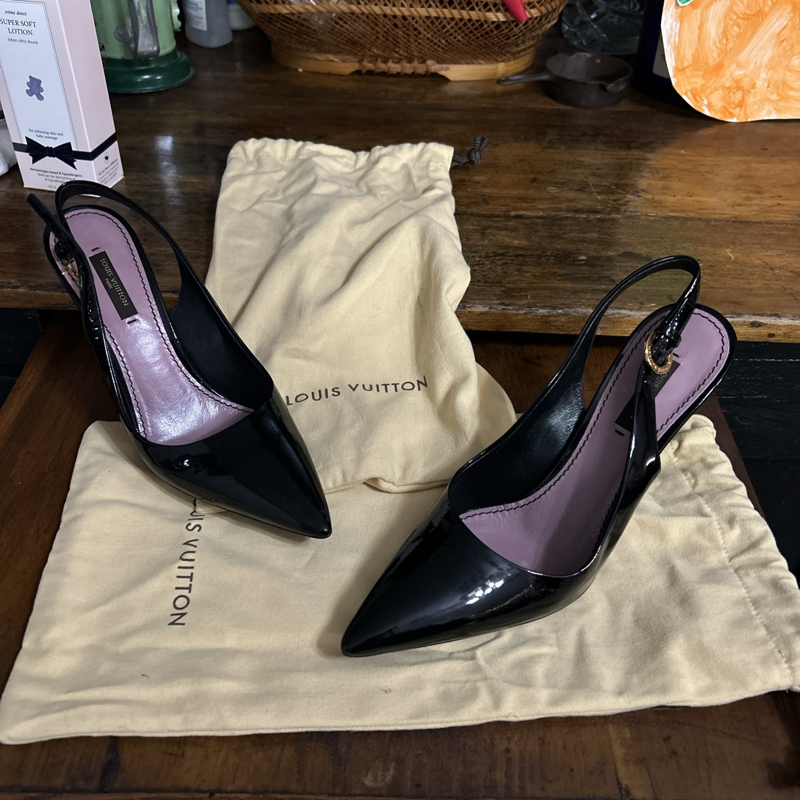 Louis Vuitton Patent Leather Slingback Pumps Women's Size: 38/8 With Dust Bags