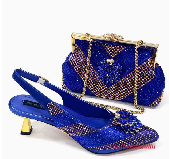 Women New Design Italian Rhinestone Matching Sandals Shoes and Bag Luxury