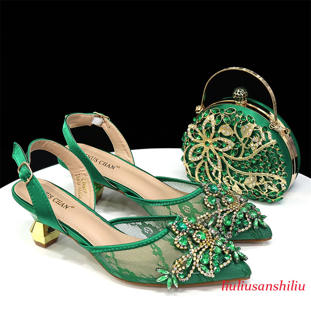 Italian Design Shoes and Bag Luxury Rhinestone Sandals 7 CM High Heels for Women