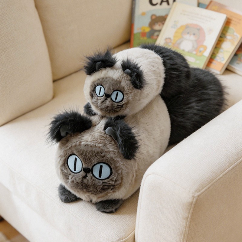 Cute Siamese Cat Plush Pillow Soft Fluffy Stuffed Kitty Cushion Home Decor