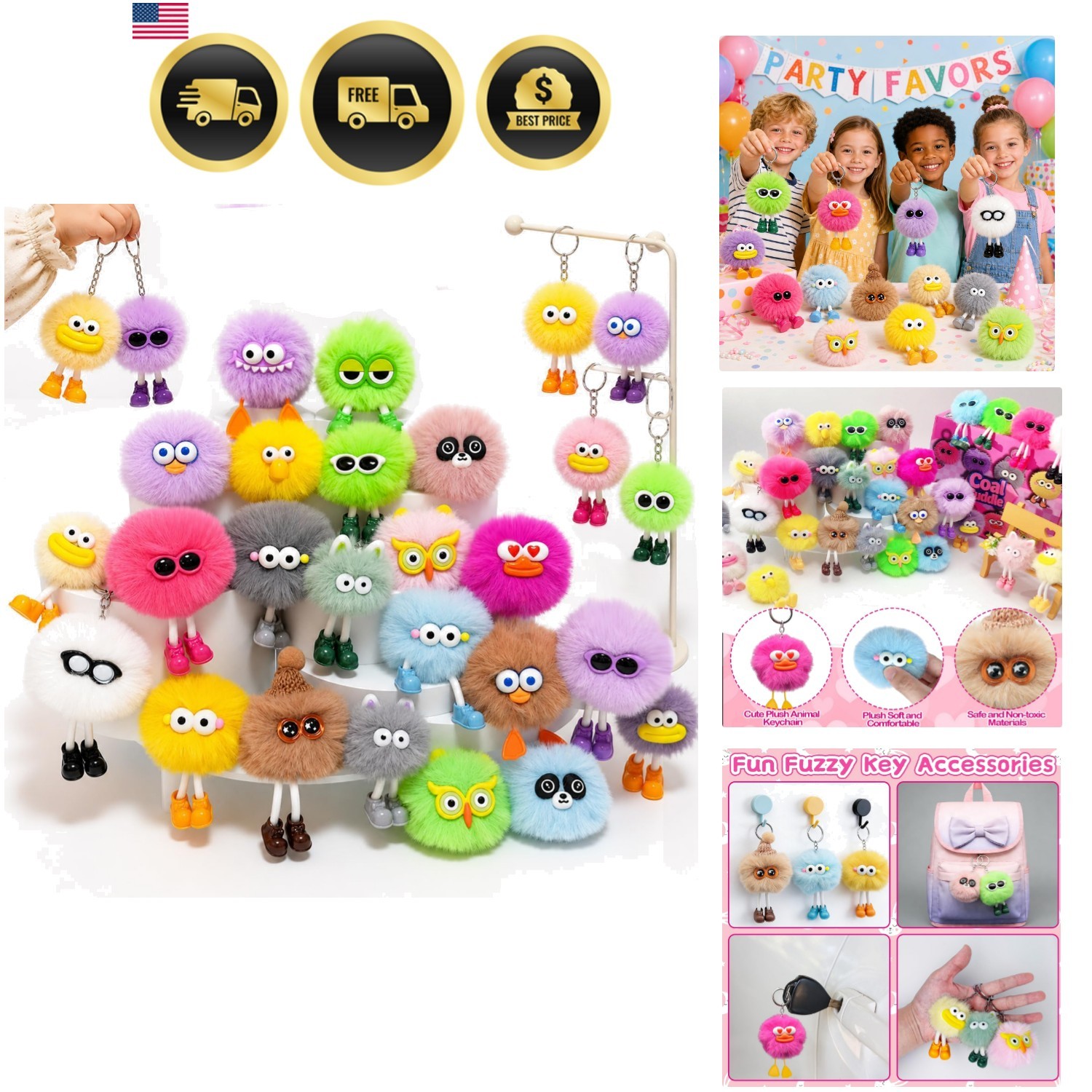 22PCS Cute Plush Keychains Party Favors for Kids Keychains Decoration Birthda...