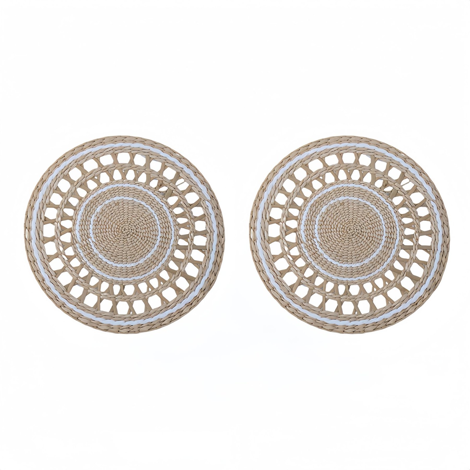 2PCS Boho Woven Grass Wall Hanging & Tray – 35CM Handmade Round Wall Art for ...