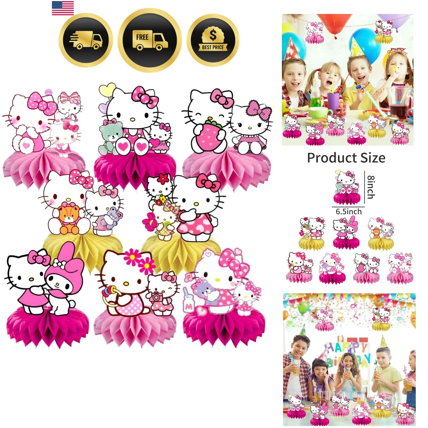 8 Pcs Cute Cat Birthday Decorations, Cute Honeycomb Centerpieces for Birthday...