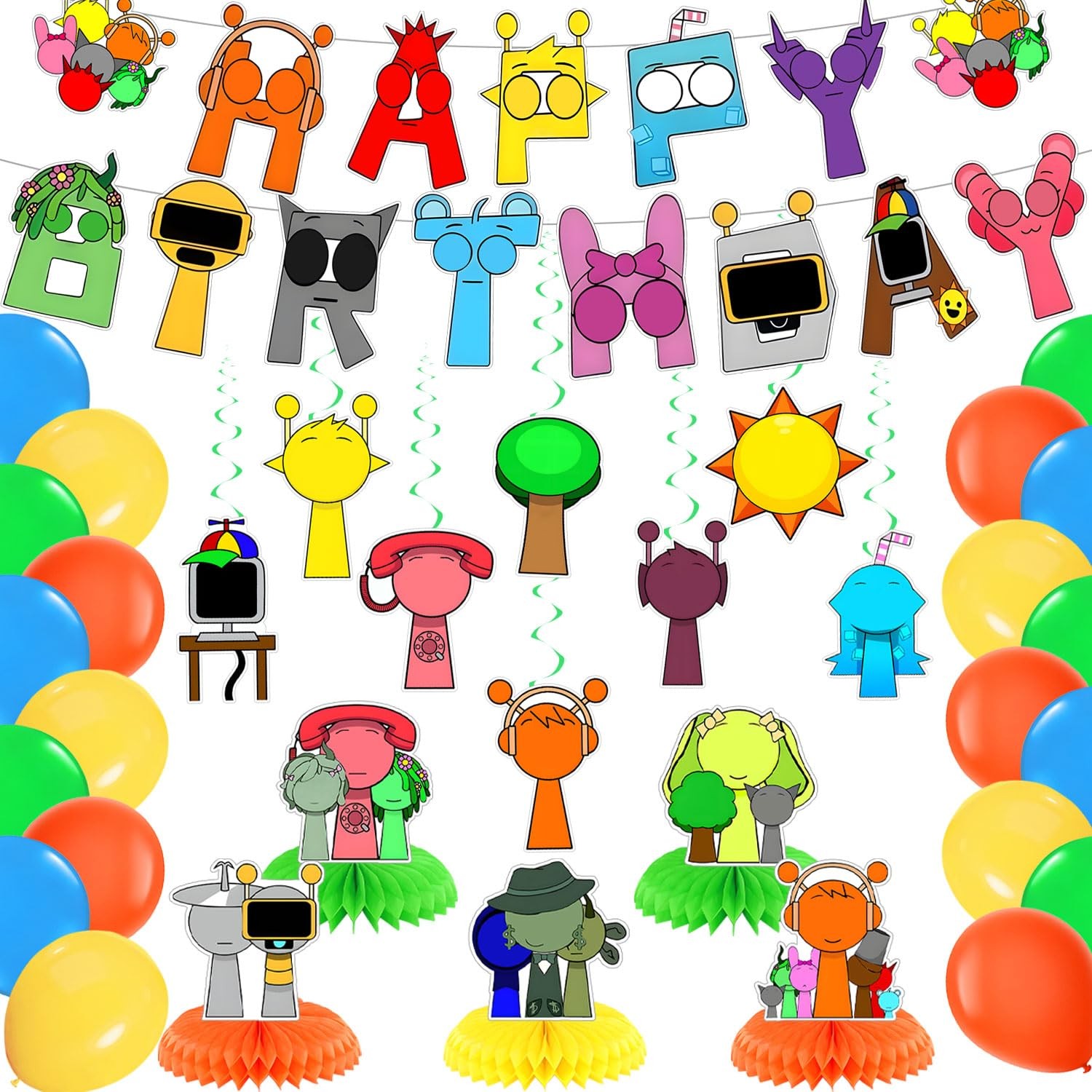 Cute Sprunkii Birthday Party Supplies, Cartoon Sprunkii Game Party Decoration...