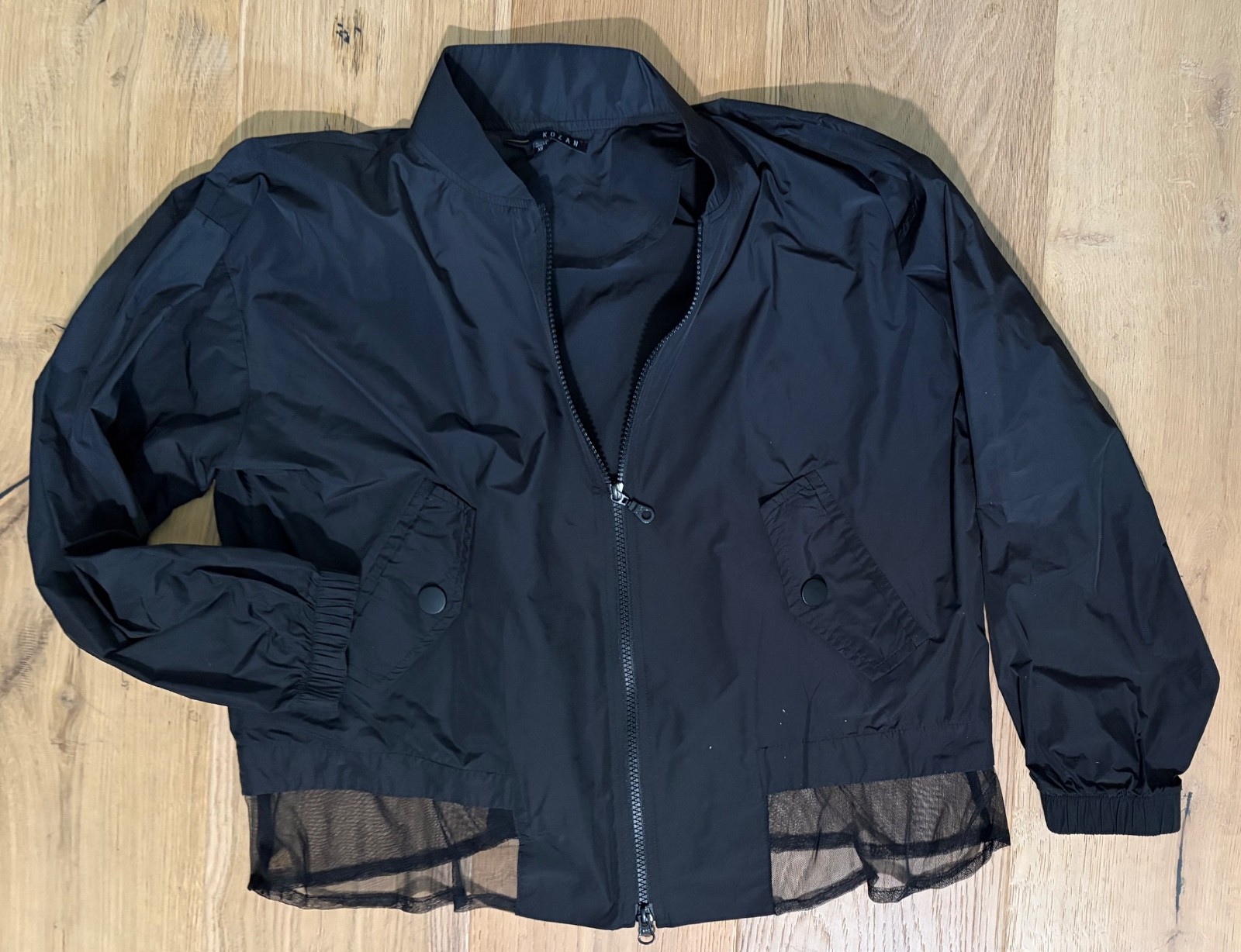 Kozan Women's  Zip Front  Trendy Mesh Flare Bottom Fashion Jacket-Black -Size XS