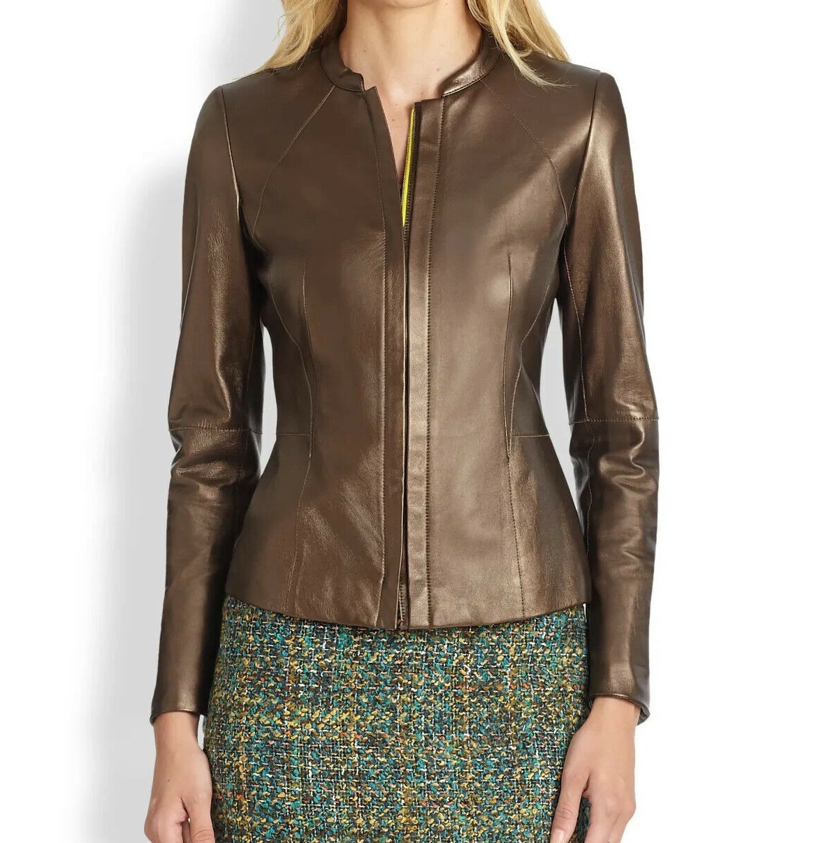 Women's Soft Lambskin 100% Genuine Leather Brown Basics Jacket Casual Wear Coat