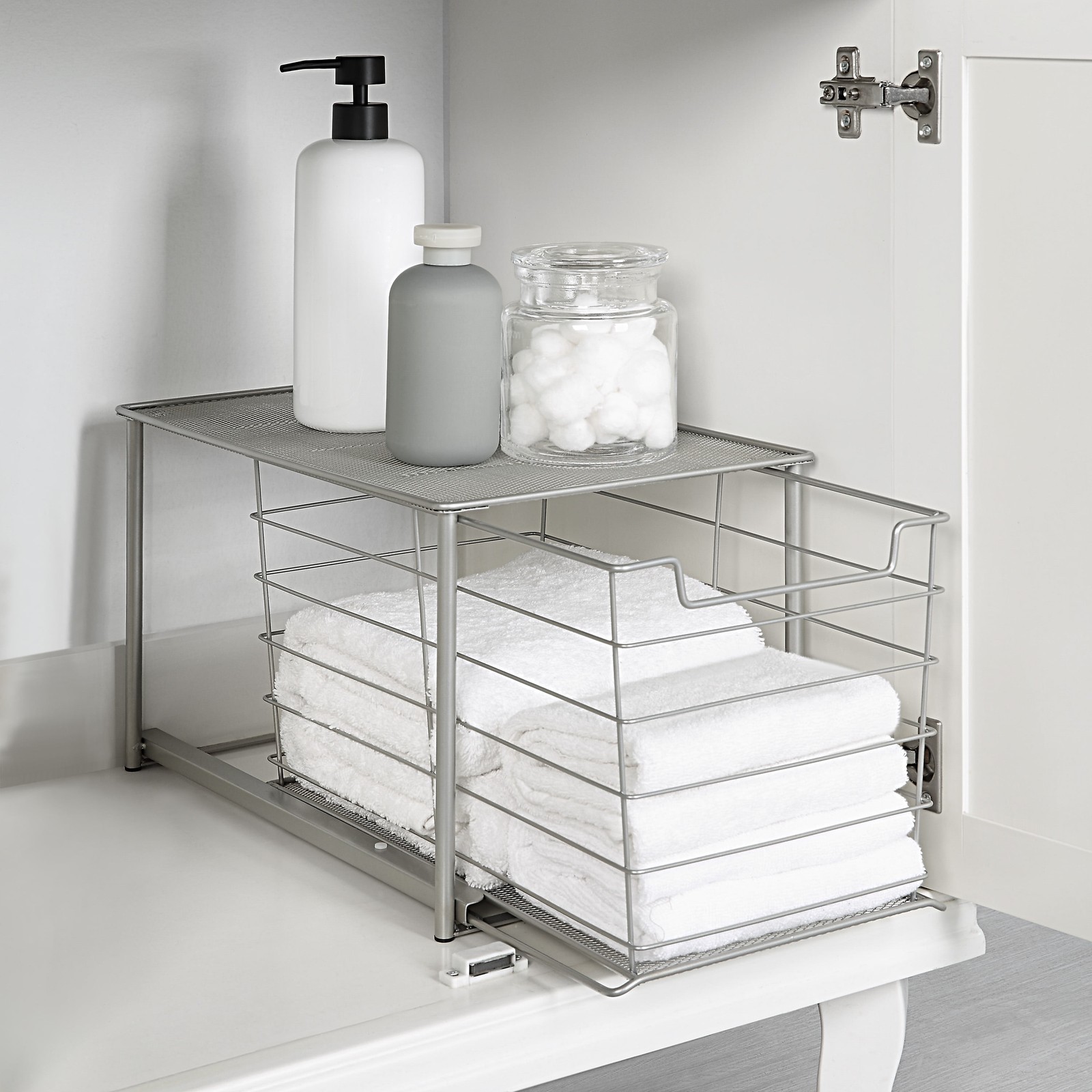 Large Stackable Slide-Out Drawer Organizer, Satin Nickel, 15" x 10 " X 9.3"