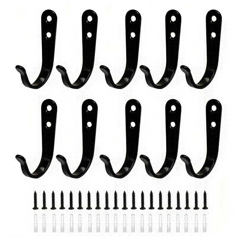 10PCS Black Iron Multi-Purpose Hooks - Heavy-Duty for Home & Garage Hanging