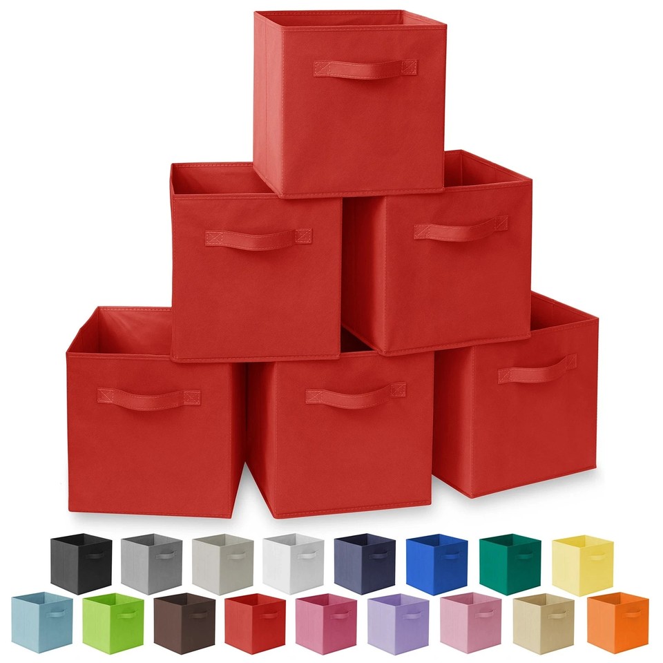 Set of 6 Foldable Fabric Storage Cubes – Cloth Organizer Bins with Dual Handles 