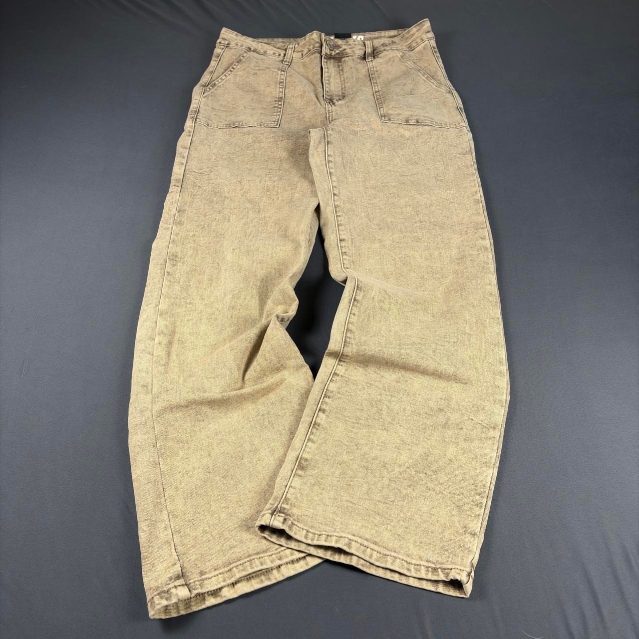 VIP Jeans Womens 15/16 Tan Acid Wash Baggy Wide Leg Y2K Grunge Streetwear Denim