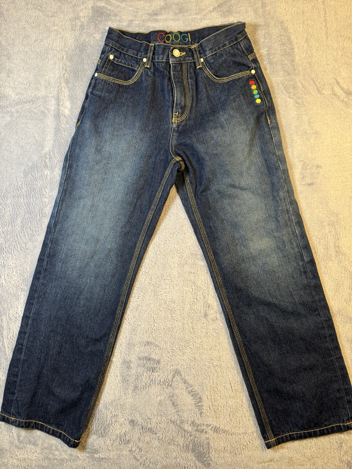 COOGI Jeans Womens 14 Rainbow Embroidered Big Logo Blue Denim Streetwear #3007