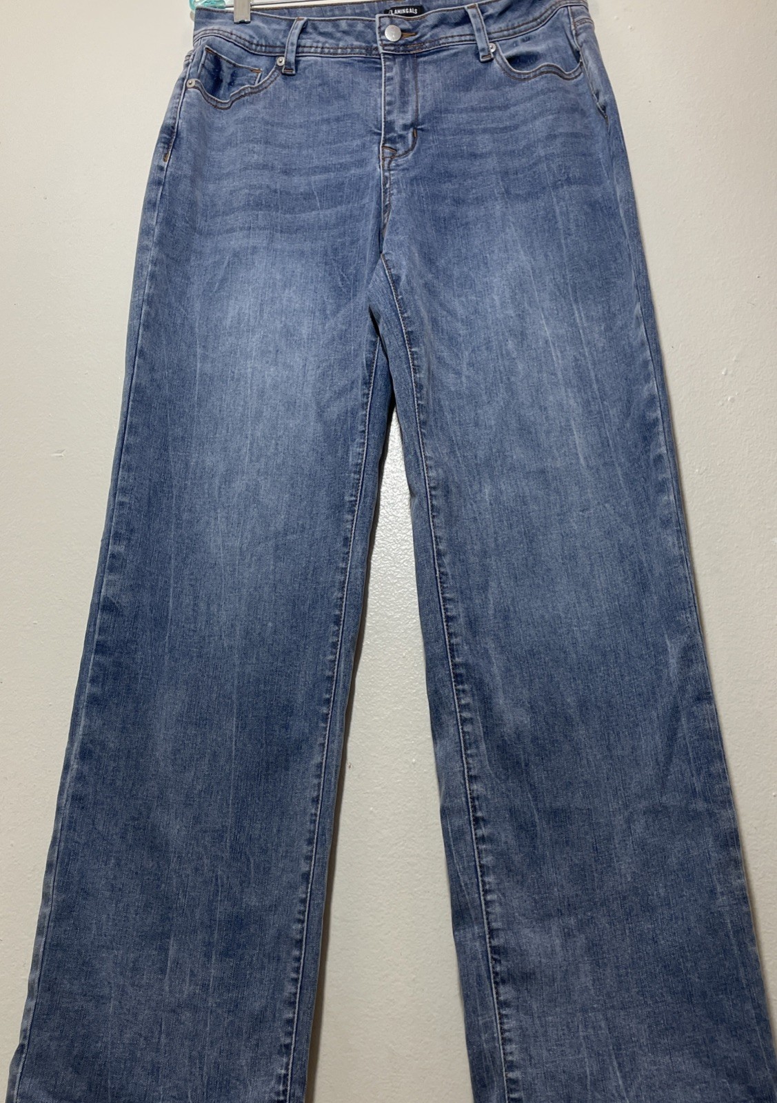 Flamingals Wide Leg Straight Jeans Womens XL 12 14 Medium Wash Streetwear Slouch