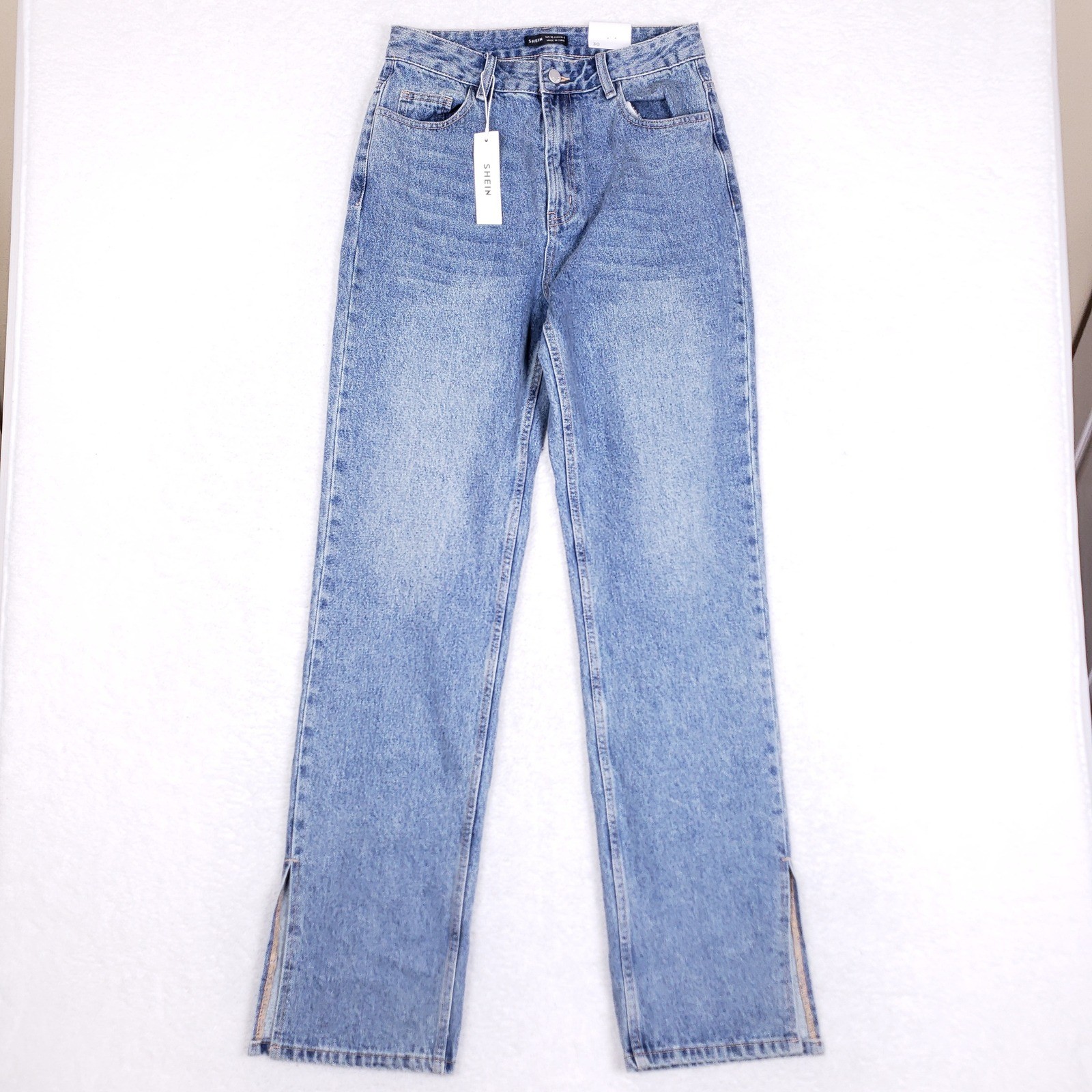 SHEIN Jeans Womens 30 High Waisted Straight Leg Split Hem Blue Denim Y2K