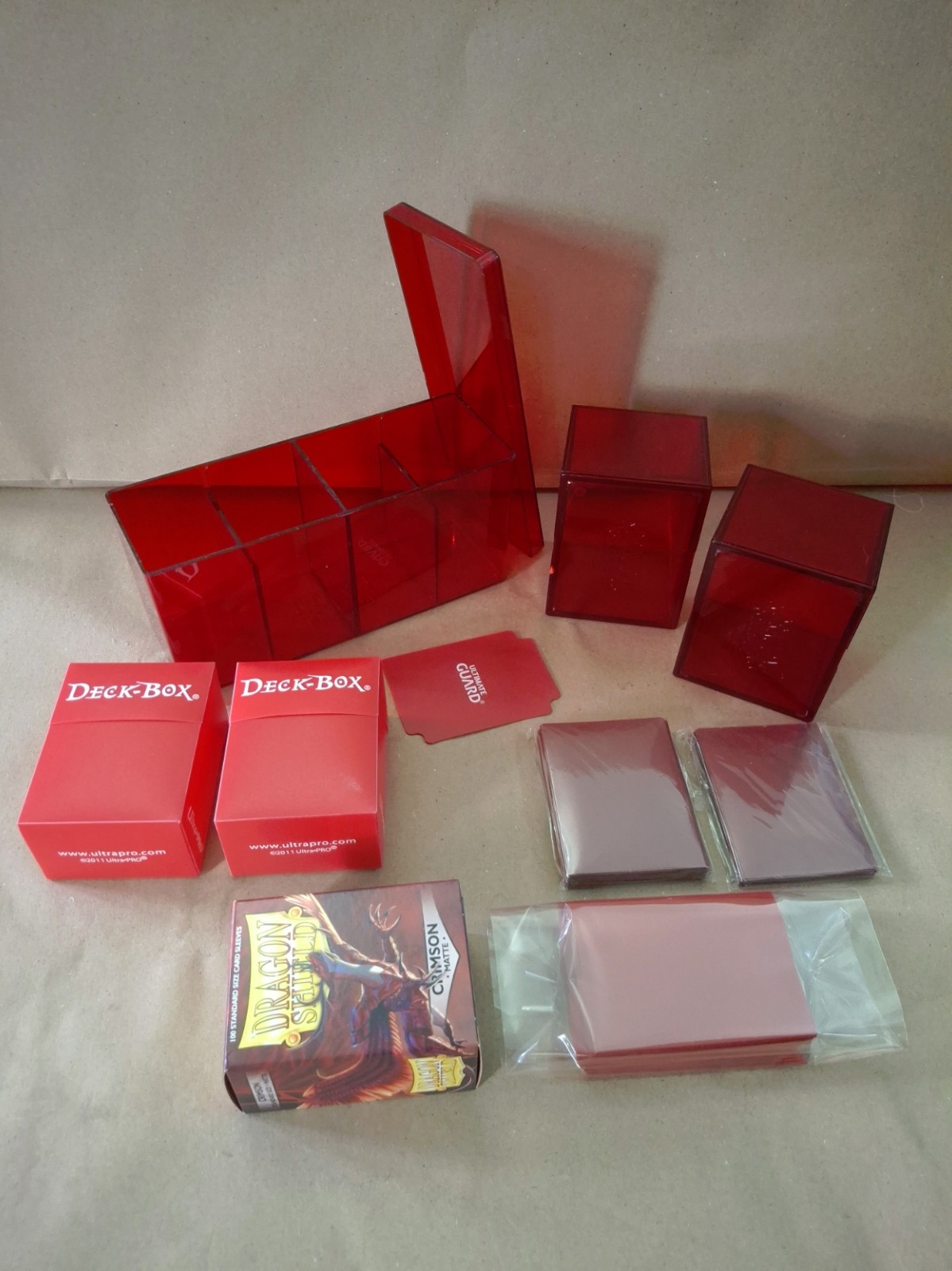 Large Red Gaming Accessory Bundle: Dragon Shield/UltraPro Deck Boxes & Sleeves