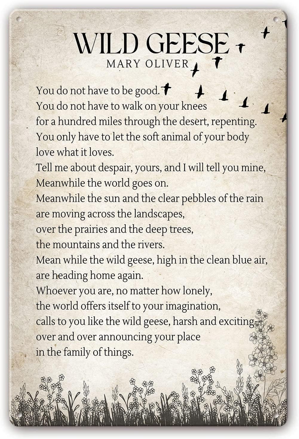 Tin Metal Signs Home Décor Wild Geese Poem by Mary Oliver Inspirational Quotes P