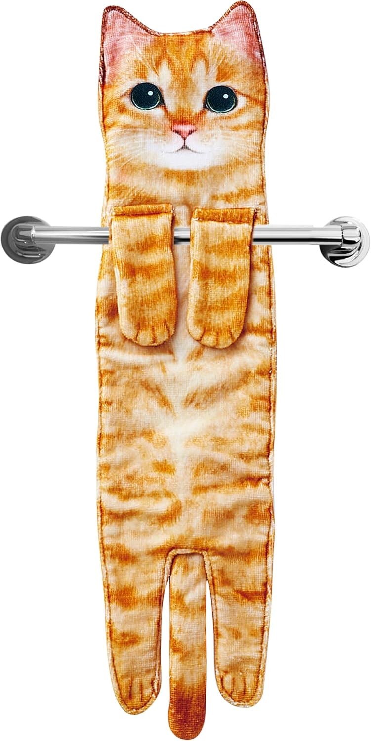 Funny Hand Towels,Cute Cat Decor Hanging Washcloths & Face Towels for Cat Lovers