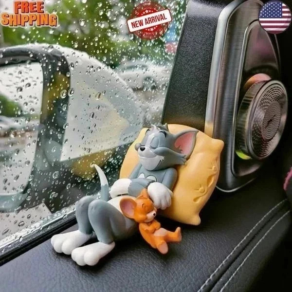 Tom & Jerry Cartoon Figurines Cute Cat Mouse Desk Ornament Toy Decoration car***