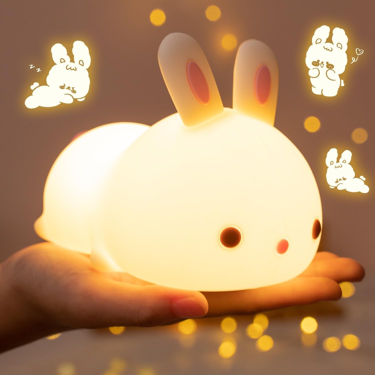 One Fire Bunny Night Light Kids 16 Color Silicone Lamp Dimmable Cute Decor Gift