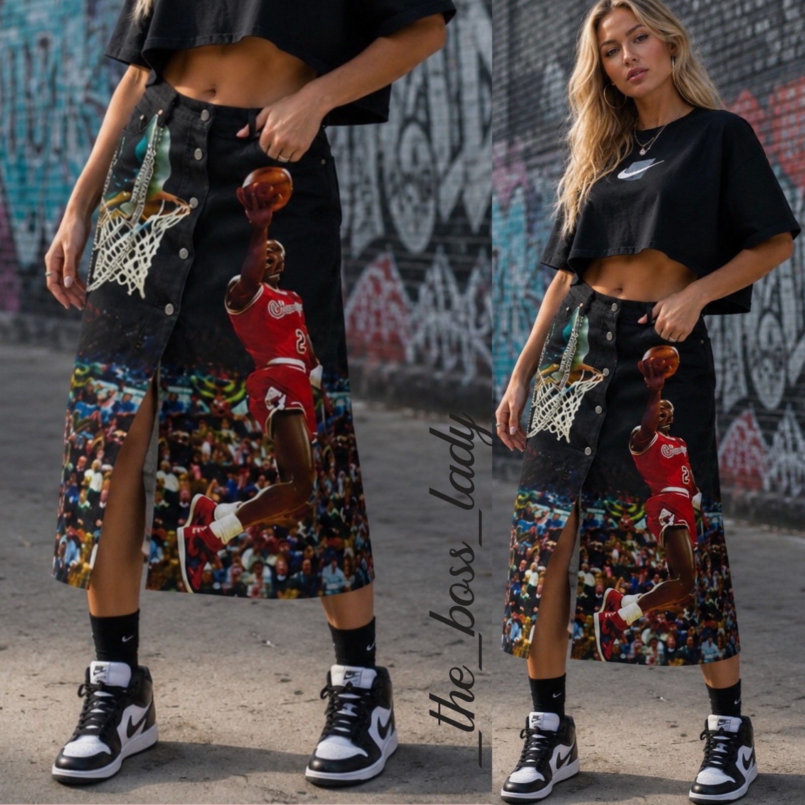 Nike Jordan Air maxi skirt printed graphic denim NBA jean Small