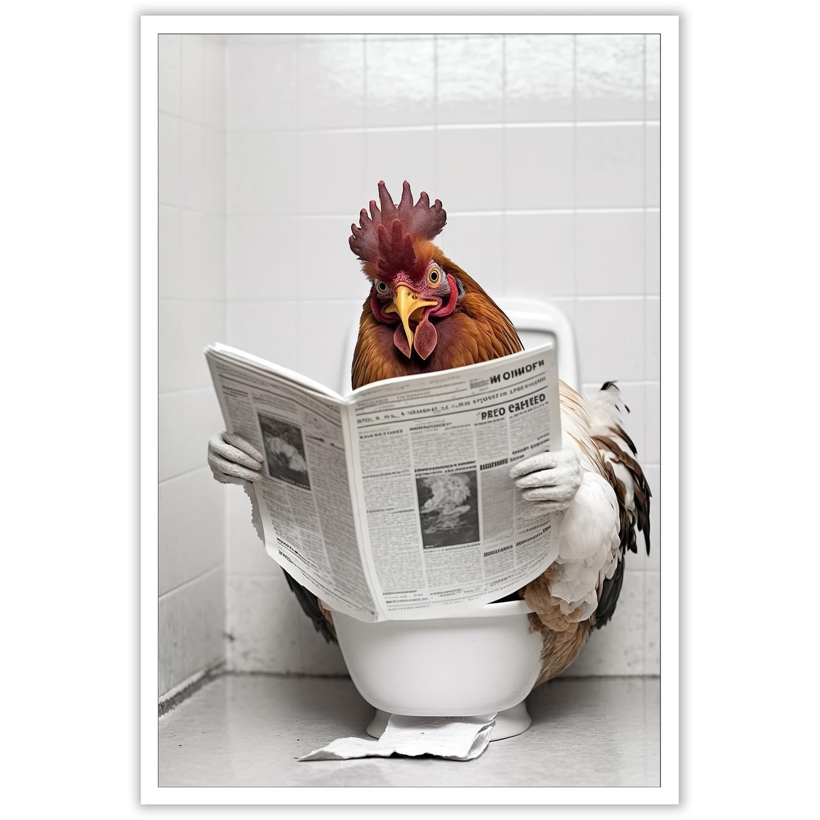 KOEUIRW Funny Chicken Bathroom Canvas Wall Art Cute Chicken In Toilet Posters...