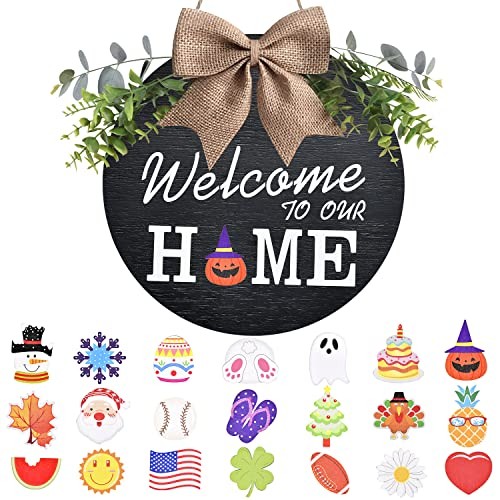 Interchangeable Welcome Home Sign, Seasonal Front Porch Door Decor With Black