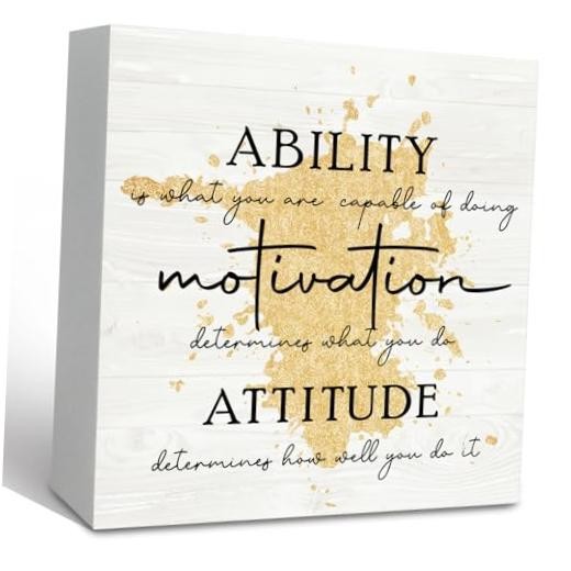 Gold Office Inspirational Quotes Wooden Box Sign Desk Decor, 5x5 gold ability