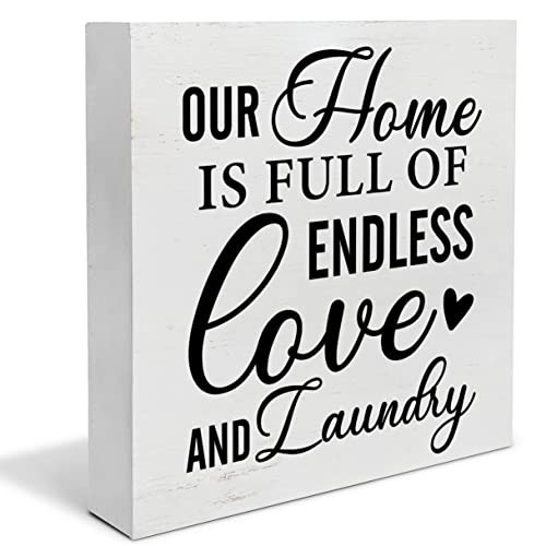 Country Laundry Room Wood Box Sign Decor Desk Sign Endless Laundry Quote