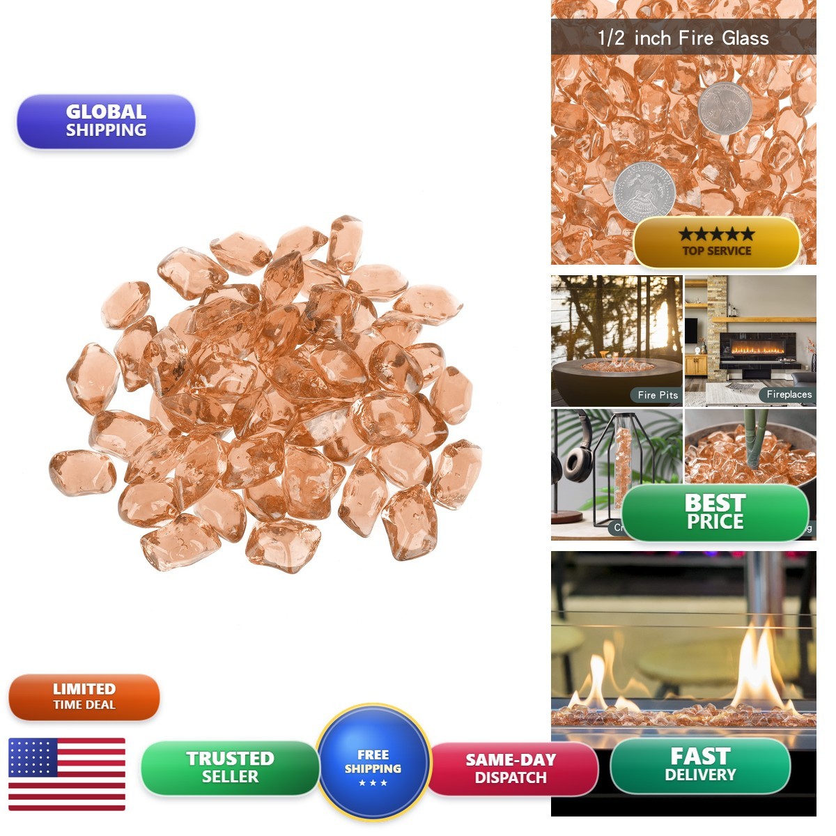 Onlyfire 1/2-Inch Polygon Fire Glass 10 lb Pack Elegant Gold