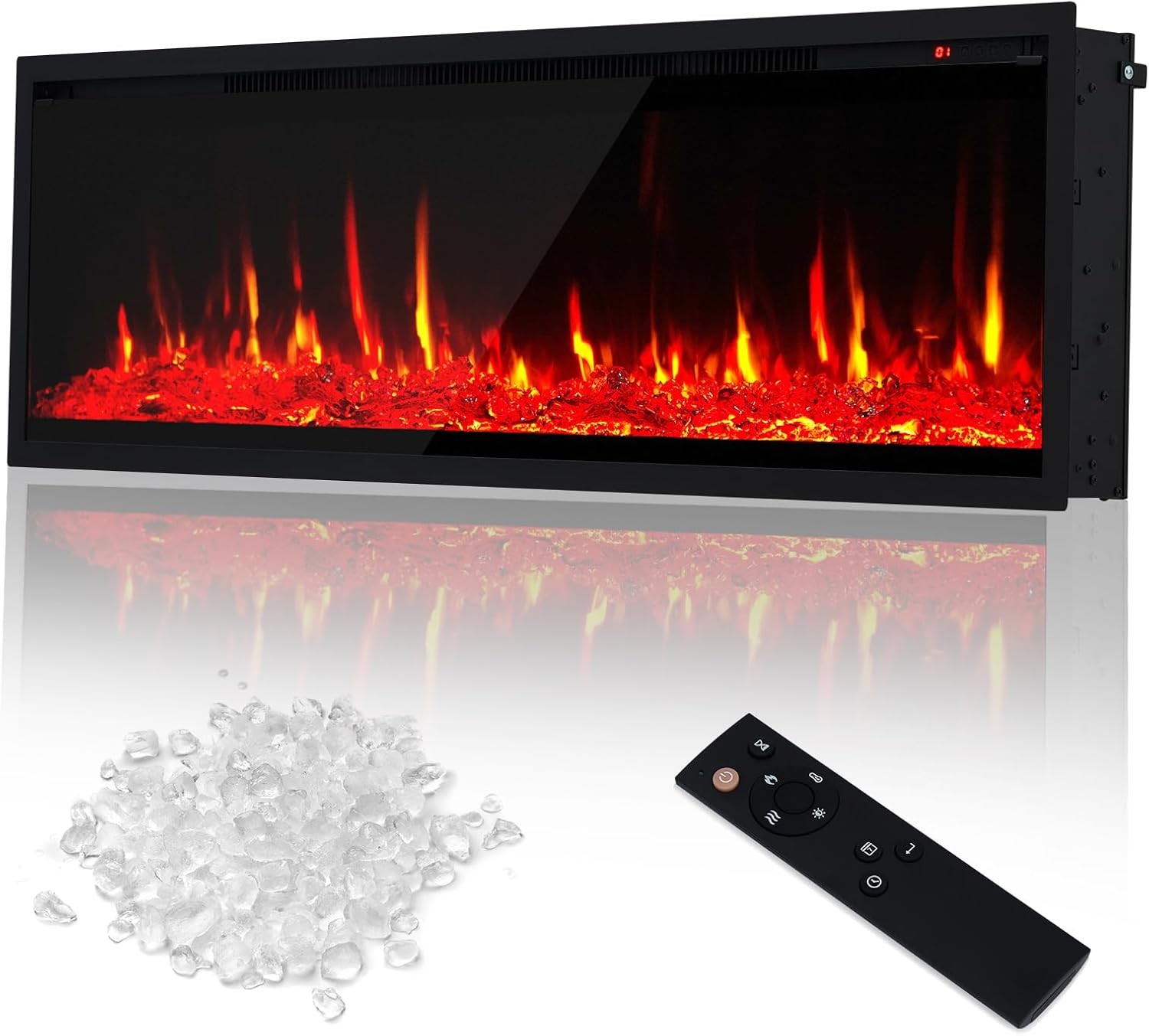 GRAVEE Electric Fireplace 50 Inch In-Wall Recessed Heater Remote Control