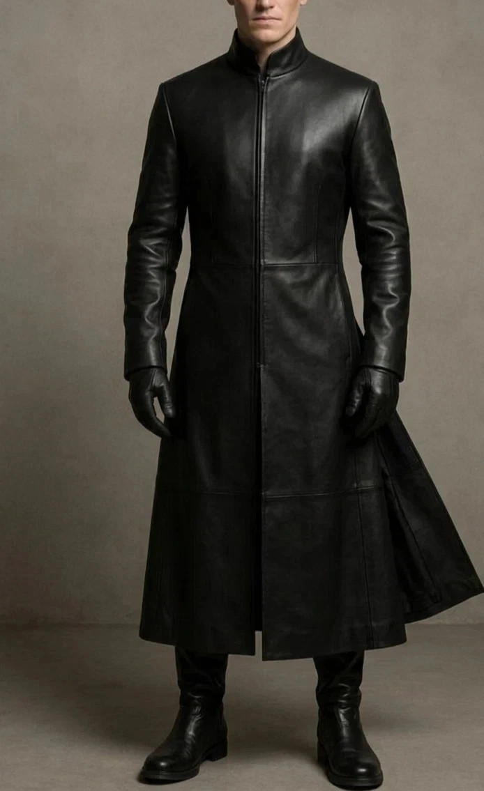 Designer Trench Coat Fashionable Black Men Stylish Handmade Fit Lambskin Leather