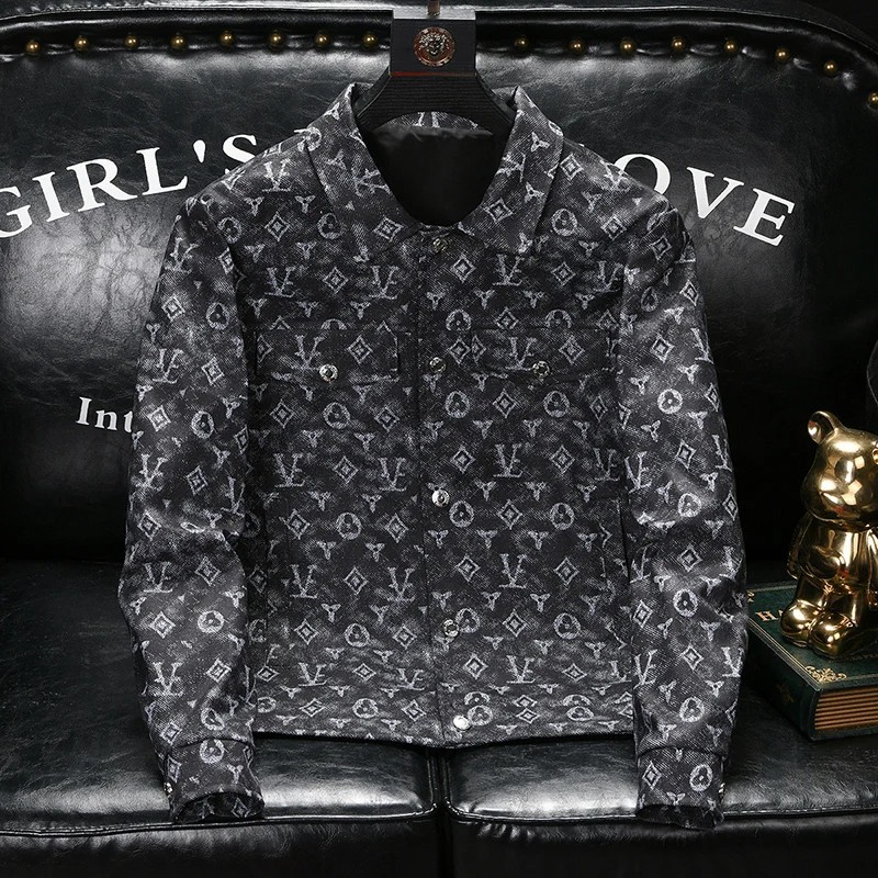 Men's Patterned Lapel Casual Jacket Slim Fit Stylish Button Up Outerwear Coat